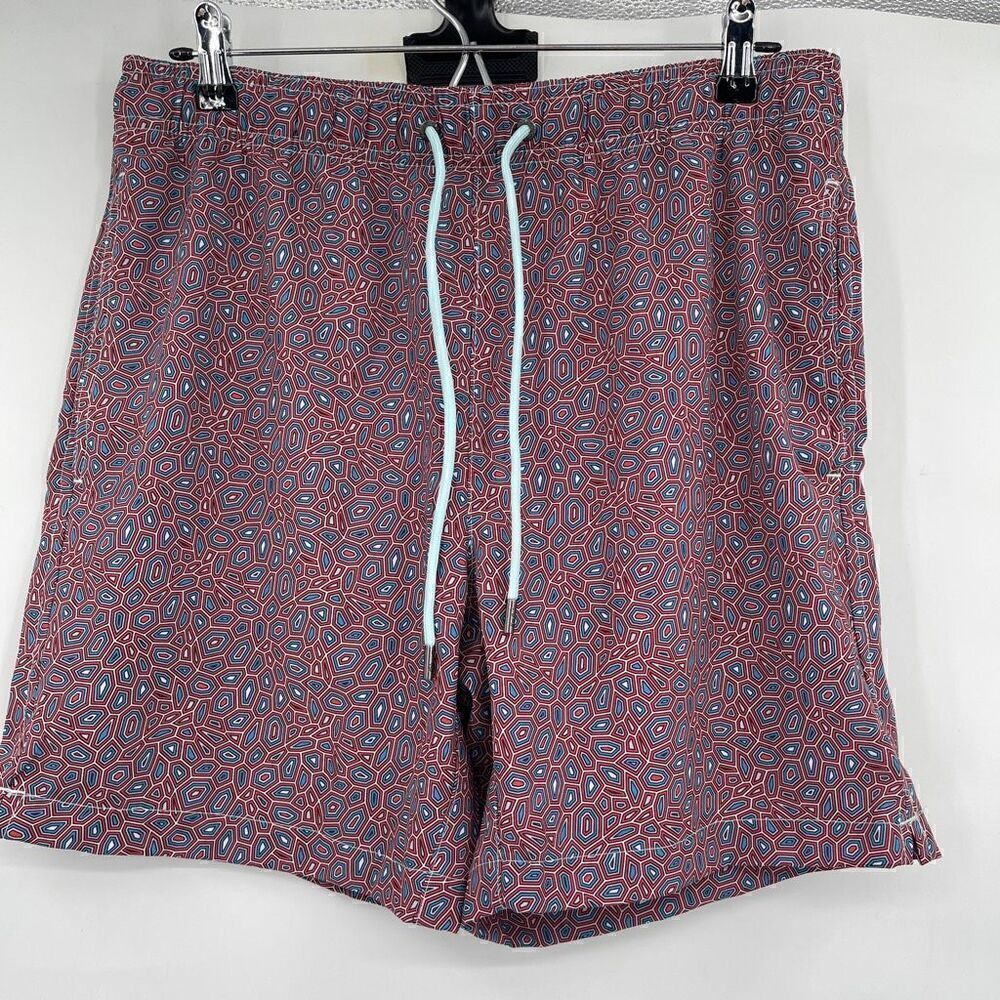 Mr. Swim Multicolor Abstract Print Elastic Waist Drawstring Swim Shorts Medium